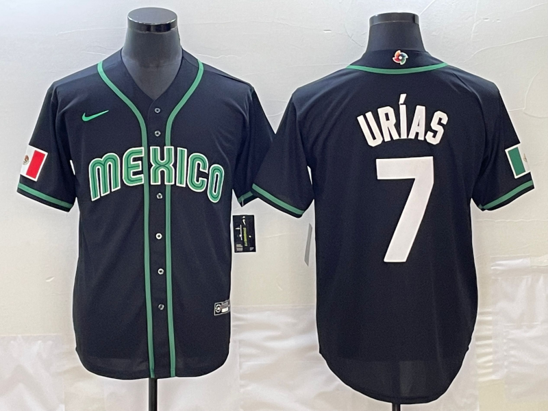 Men's Mexico Baseball #7 Julio Ur??as 2023 Black World Baseball Classic Stitched Jersey